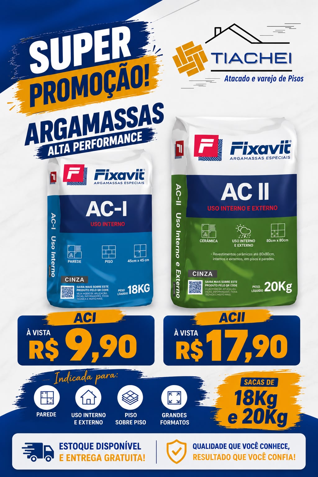 Oferta de argamassas Fixavit AC-I e AC-II
