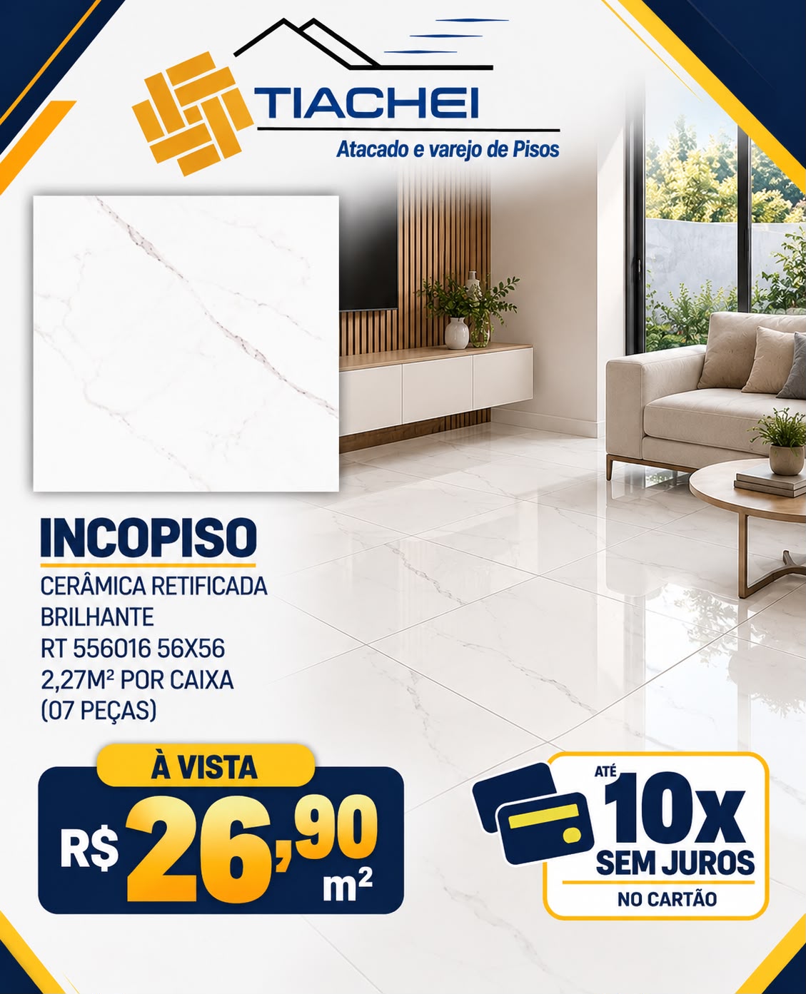 Cerâmica retificada brilhante Incopiso 56x56 — R$ 26,90/m²