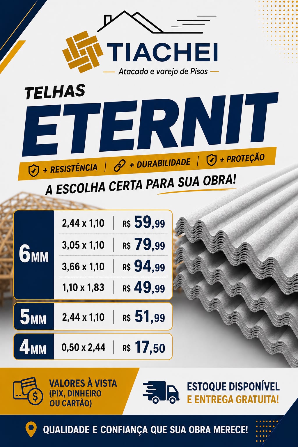 Oferta de telhas Eternit em diversos tamanhos