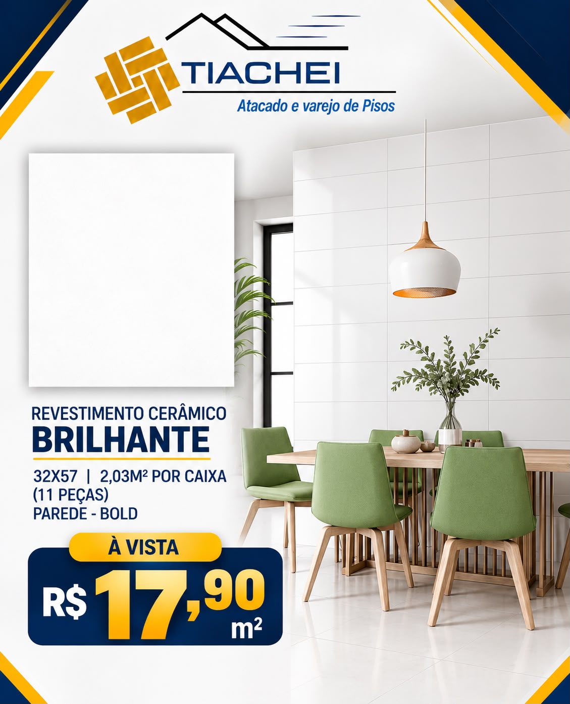 Oferta revestimento cerâmico brilhante por R$ 17,90 o metro quadrado