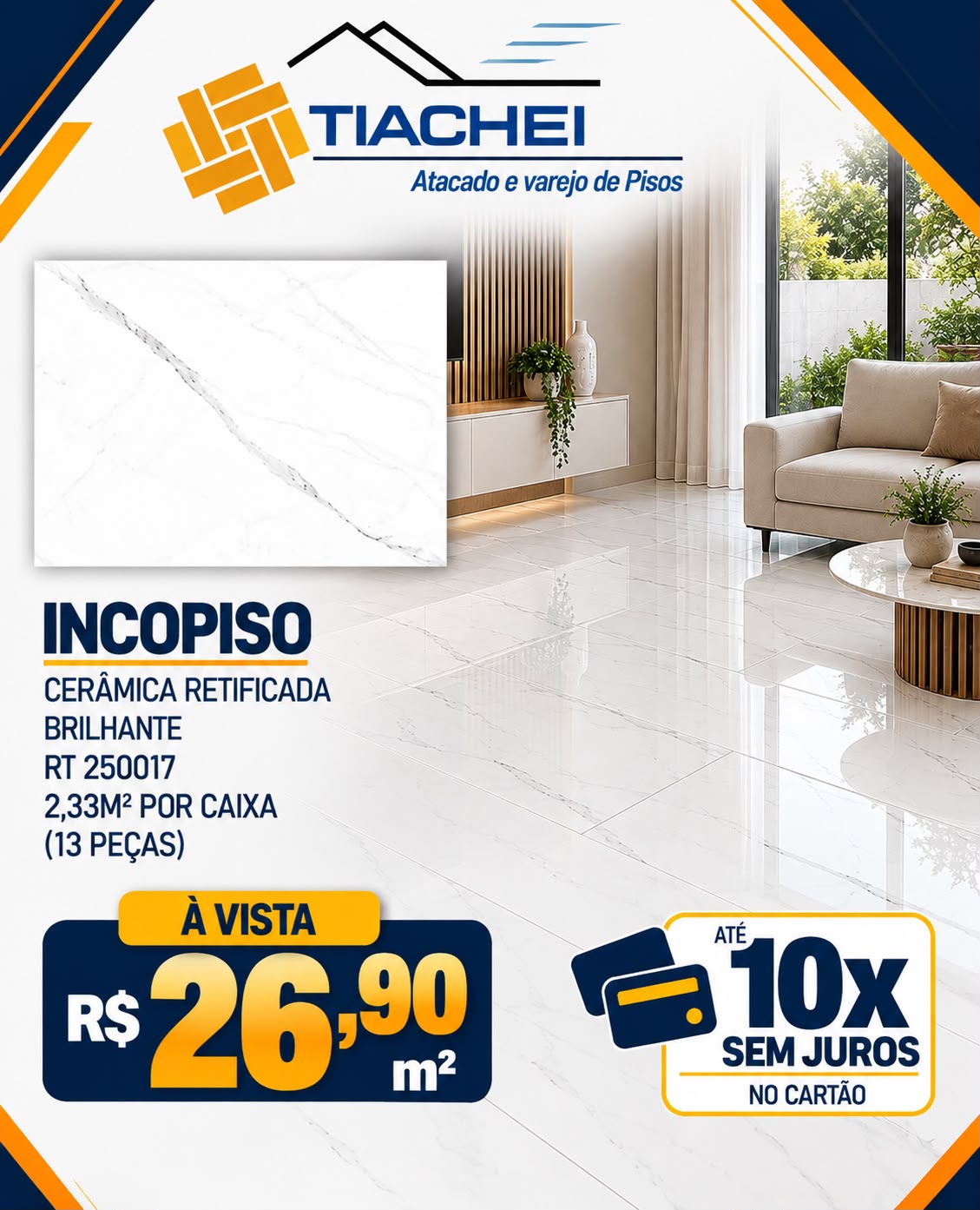 Cerâmica retificada brilhante Incopiso — R$ 26,90/m²